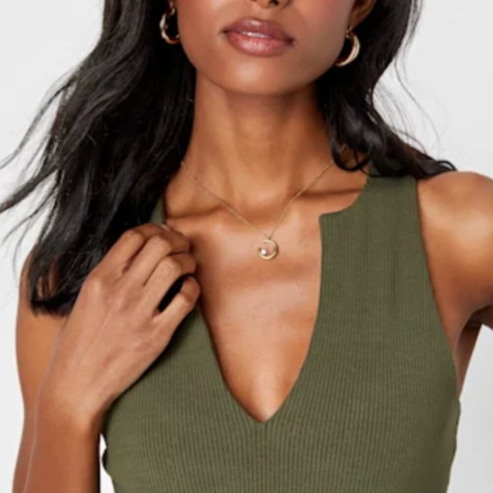 Lulus Trendy Endeavor Olive Green Ribbed Notched Tank Top Olive Green Size Small